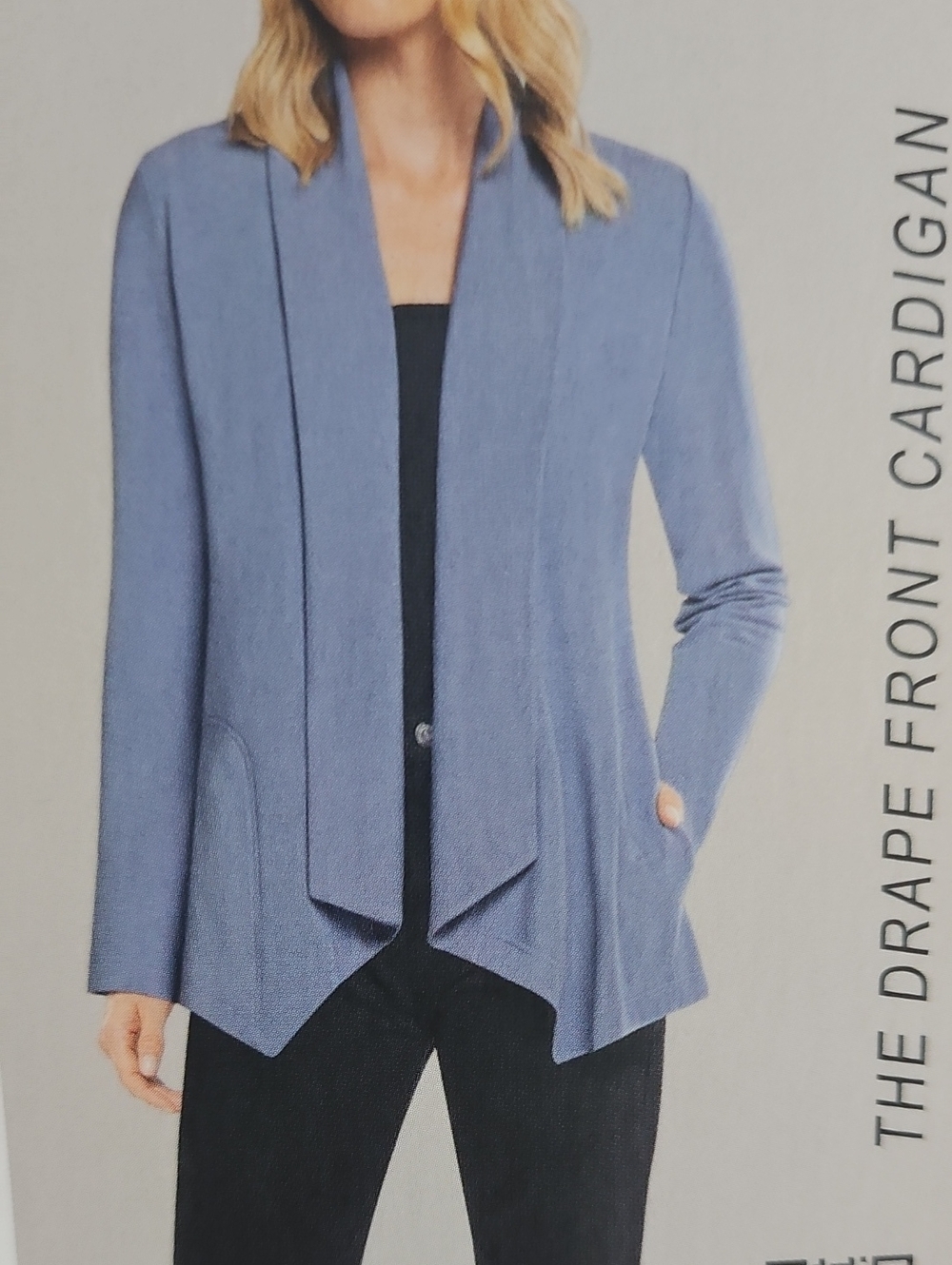 Draped Open-Front Cardigan in Dusty Blue